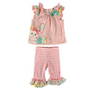 Rare Editions Easter Outfit Set Girls 12M Pink Gingham Bunny Ruffle E889132